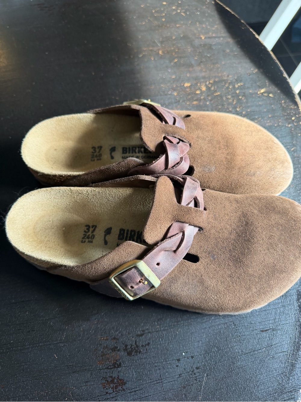 Birkenstock Brown Suede Braided Strap Mules